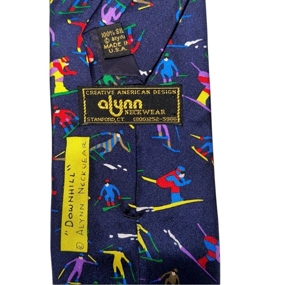 Vintage Alynn Neckwear Downhill Skiing Mens Tie Silk Multicolor Ski 56x3.75” USA - Picture 3 of 5